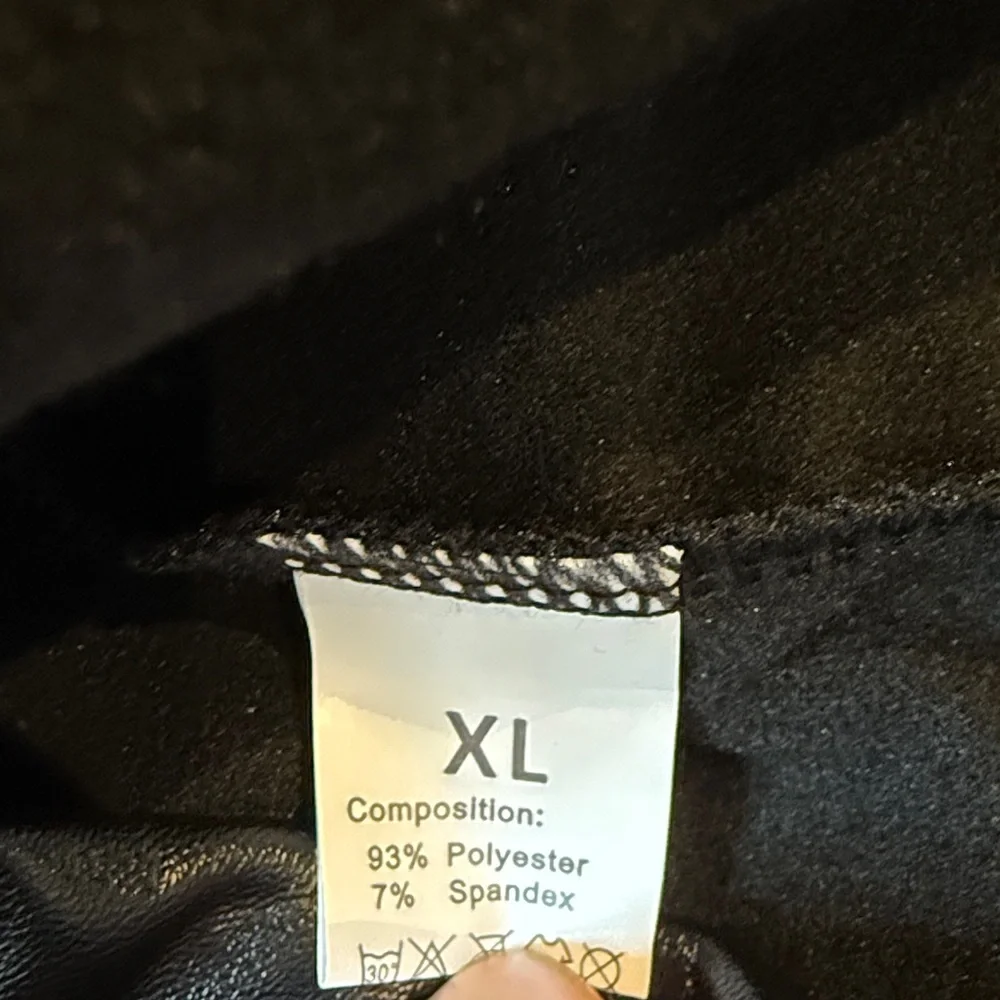 Faux Leather Leggings, Waist Control Support, Black, Fleece Lined, Size XL